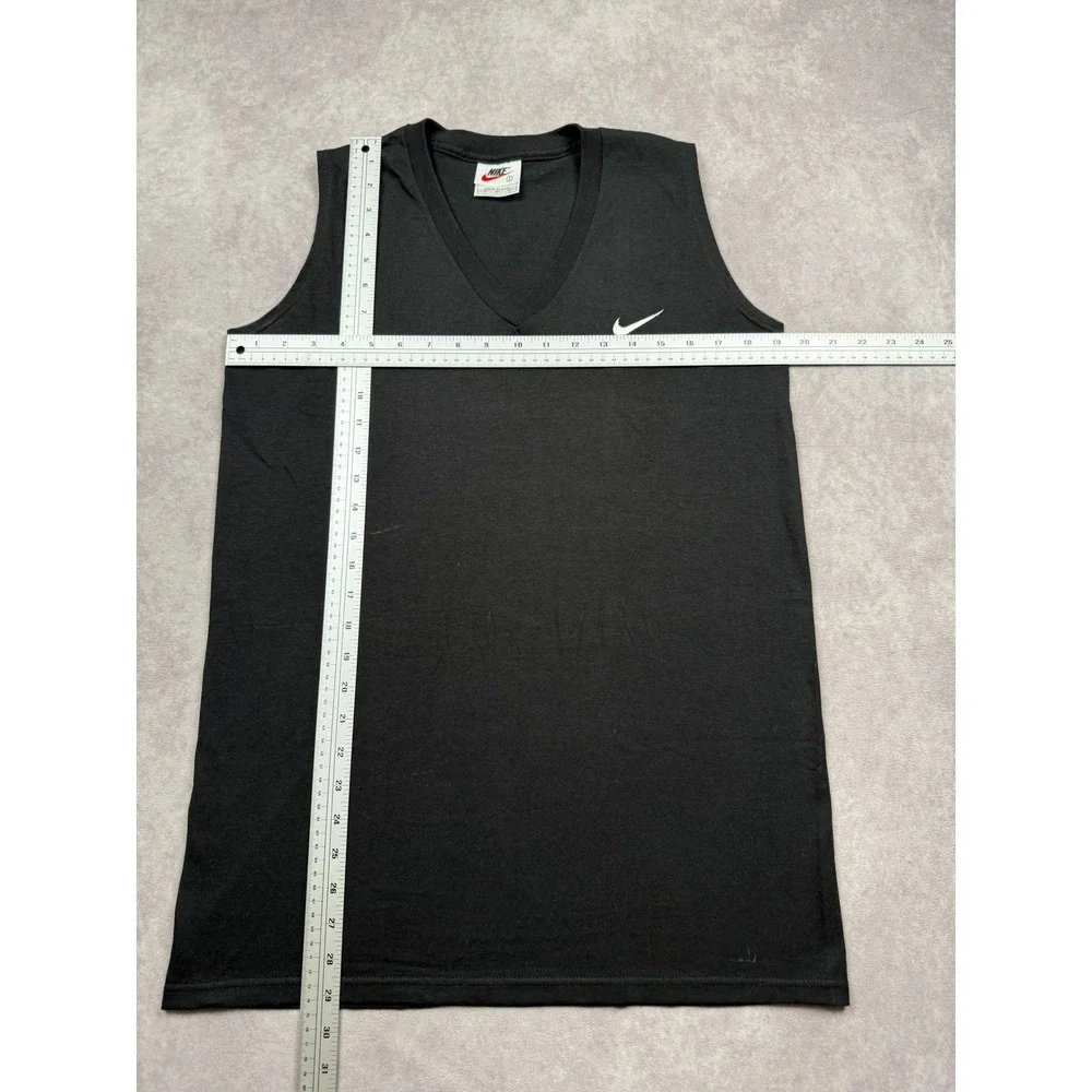 VTG Nike V-Neck Sleeveless Shirt Mens S Black Made in USA Swoosh Logo Gym 90s